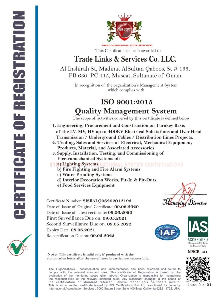 Accreditation For ISO 9001:2015