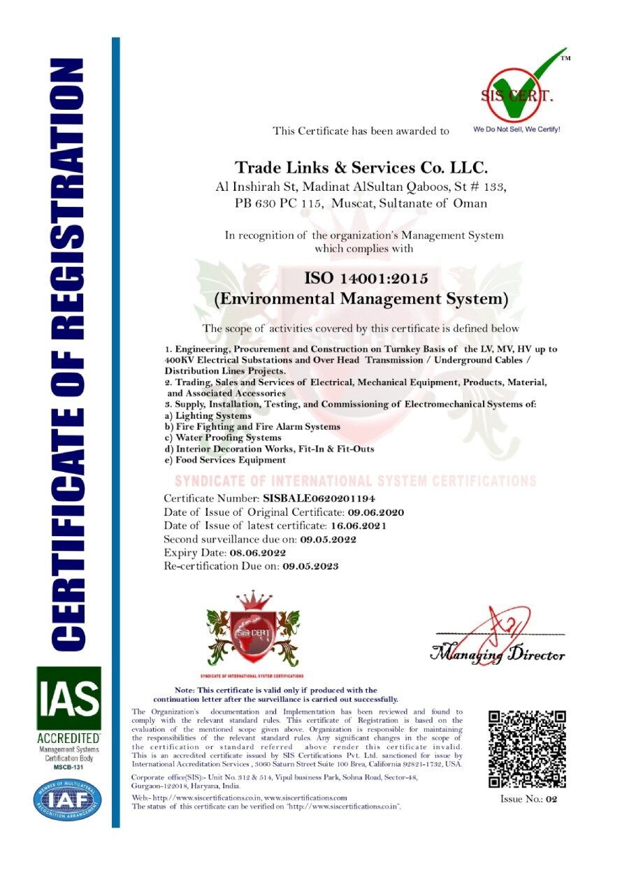 Trade Links & Services Co. LLC. ISO 14001