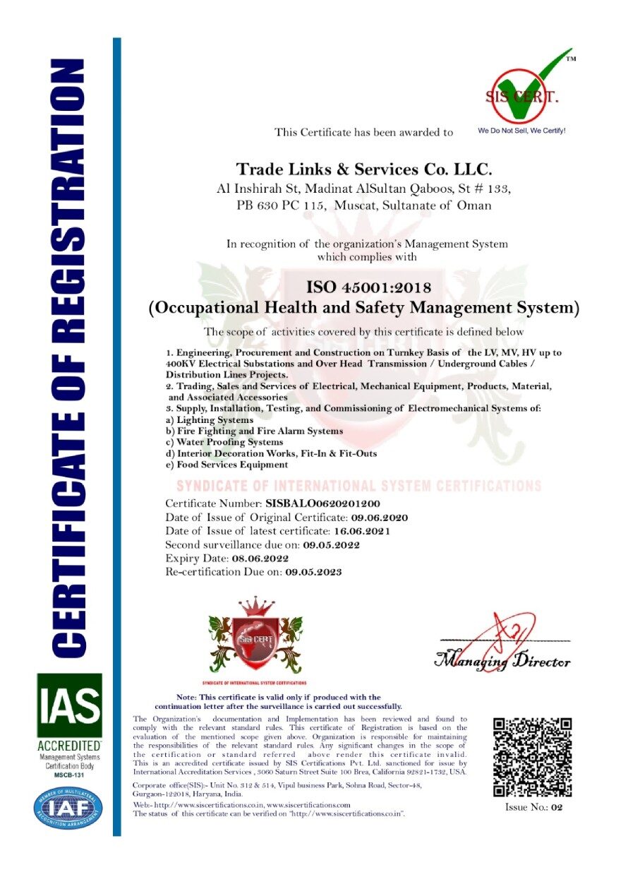 Trade Links & Services Co. LLC. ISO 45001